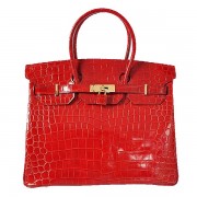 AAA 1:1 Hermes Birkin 35CM Tote Bag Red Iridescent Croco Leather Gold PY1617Zg39