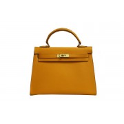 Best Quality Hermes Kelly 32cm Shoulder Bag Yellow Saffiano Leather K32 Gold PY1807Zm92