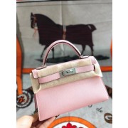 Cheap Copy Hermes original mini Kelly chevre mysore K19CM pink&silver Metal PY608VZ14