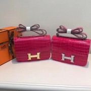 Cheap Hermes Constance Bag Croco Leather H9978C Rose PY872KX51