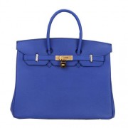 Copy Best Quality Hermes Birkin 35CM Tote Bag Blue Original Leather H35 Gold PY1673BR87