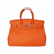 Copy Hermes Birkin 35CM Tote Bag Orange Original Grainy Leather H35 Silver PY1682dK58