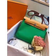 Designer Fake Hermes Herbag 31CM Original Canvas Leather & Calfskin 45987 Green&Apricot PY835qx37