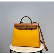 Designer Hermes Herbag 31CM Original Canvas Leather & Calfskin 48887 light yellow&brown PY112eL18