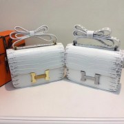 Fake Hermes Constance Bag Croco Leather H9978C White PY879DV93