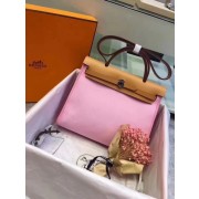 Fake Hermes Herbag 31CM Original Canvas Leather & Calfskin 45987 Pink&Apricot PY826IL96