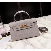 Fake Hermes Kelly 19cm Tote Bag crocodile Leather KL19 light gray PY757GR32