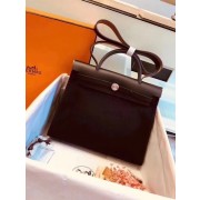 Fake Imitation Hermes Herbag 31CM Original Canvas Leather & Calfskin 45987 Black PY825xI89