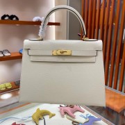 Fashion Hermes Kelly 28cm Shoulder Bags Epsom Leather KL28 creamy-white Gold hardware PY159wc24