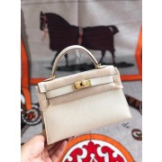 Fashion Hermes original mini Kelly chevre mysore K19CM white&Gold Metal PY610Za62