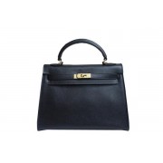 First-class Quality Hermes Kelly 32cm Shoulder Bag Black Saffiano Leather K32 Gold PY1808xO55