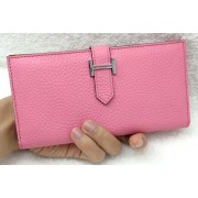 Hermes Bearn Japonaise Bi-Fold Wallet Litchi Leather A208 Pink PY2114Ul96