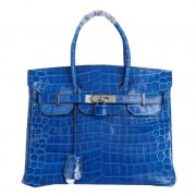 Hermes Birkin 30CM Tote Bags Blue Iridescent Croco Leather Silver PY1618AM45