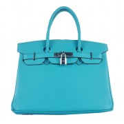 Hermes Birkin 30CM Tote Bags Light BLue Grainy Leather Silver PY1586BR87