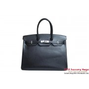 Hermes Birkin 35CM Tote Bag Black Clemence Leather H6089 Silver/Gold PY1874tQ92