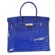 Hermes Birkin 35CM Tote Bag Blue Iridescent Croco Leather Silver PY1612vJ33