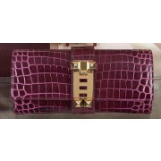 Hermes Croco Leather Clutch H88017 Purple PY1023Ac56