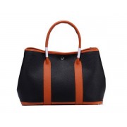 Hermes Garden Party 36cm Tote Bag Grainy Leather Black&Orange PY1365Ha32