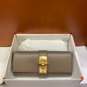 Hermes H Medor swift Leather Clutch 37566 gray&Gold hardware PY128QS83