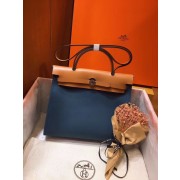 Hermes Herbag 31CM Original Canvas Leather & Calfskin 45987 Blue&Apricot PY558PC54