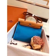 Hermes Herbag 31CM Original Canvas Leather & Calfskin 45987 Blue&Apricot PY830sk39