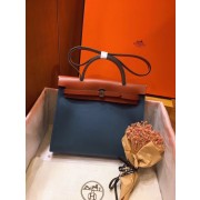 Hermes Herbag 31CM Original Canvas Leather & Calfskin 45987 Blue&Brown PY557jo45