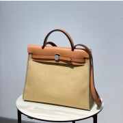 Hermes Herbag 31CM Original Canvas Leather & Calfskin 48887 Cream&brown PY113CD19