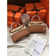 Hermes Kelly 19cm Shoulder Bags Epsom Leather KL19 brown PY424cP15