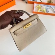 Hermes Kelly 19cm Shoulder Bags Epsom Leather KL19 Gold hardware Pearl grey PY183Oe12