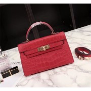 Hermes Kelly 19cm Tote Bag crocodile Leather KL19 red PY762tH43