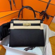 Hermes Kelly 28cm Shoulder Bags Epsom Leather KL28 Black PY447Sy67