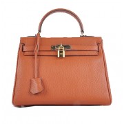 Hermes Kelly 28cm Shoulder Bags Orange Grainy Leather Gold PY1577QN24