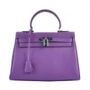 Hermes Kelly 28cm Shoulder Bags Purple Grainy Leather Silver PY1572Yn66