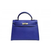 Hermes Kelly 32cm Shoulder Bag Blue Saffiano Leather K32 Gold PY1806Kv47