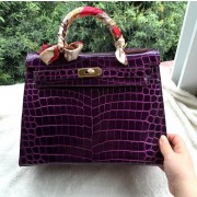 Hermes Kelly 32cm Shoulder Bag Croco Leather K32CO Purple PY1255sf78