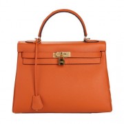 Hermes Kelly 32cm Shoulder Bag Orange Original Leather K32 Gold PY1657ge92