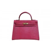 Hermes Kelly 32cm Shoulder Bag Pink Croco Patent Leather K32 Gold PY1837Tq55