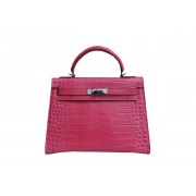 Hermes Kelly 32cm Shoulder Bag Pink Croco Patent Leather K32 Silver PY1836dA83