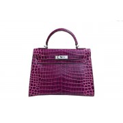 Hermes Kelly 32cm Shoulder Bag Purple Croco Patent Leather K32 Silver PY1832Mc61