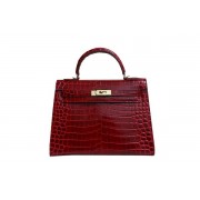 Hermes Kelly 32cm Shoulder Bag Red Croco Patent Leather K32 Gold PY1835Ph61