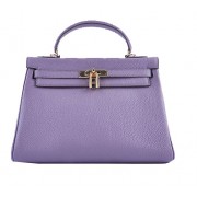 Hermes Kelly 32cm Shoulder Bags Lavender Grainy Leather Gold PY1581PC54