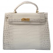 Hermes Kelly 32cm Shoulder Bags OFFWhite Croco Leather Gold PY1596sf78