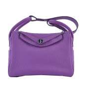 Hermes Lindy 30CM Grainy Leather Shoulder Bag H6207 Purple PY1556KV49