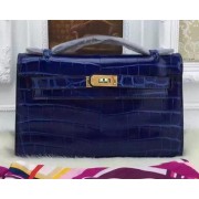 Hermes MINI Kelly 22cm Tote Bag Croco Leather KL22 Blue PY969uZ84