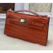 Hermes MINI Kelly 22cm Tote Bag Croco Leather KL22 Orange PY975ge92