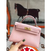 Hermes original mini Kelly chevre mysore K19CM pink&Gold Metal PY607lV14