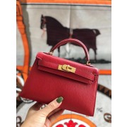 Hermes original mini Kelly chevre mysore K19CM red&Gold Metal PY604Rk60