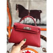 Hermes original mini Kelly chevre mysore K19CM red&silver Metal PY603Lo54