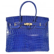 Imitation Hermes Birkin 35CM Tote Bag Blue Iridescent Croco Leather Gold PY1613JC57