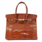 Imitation Hermes Birkin 35CM Tote Bag Brown Iridescent Croco Leather Gold PY1611hc46